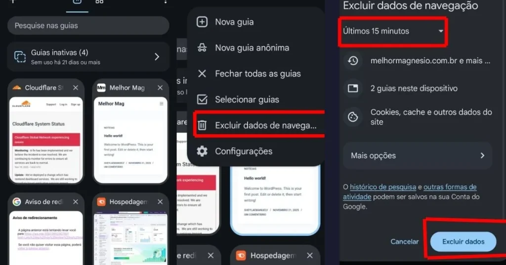 Excluindo o cache de navegador 