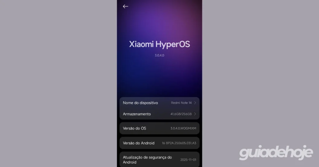 Redmi Note 14 4G atualizado para o HyperOS 3 com Android 16 estável. 