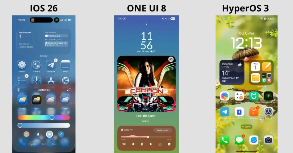 diferença entre HyperOS-3-IOS-26-One-UI-8